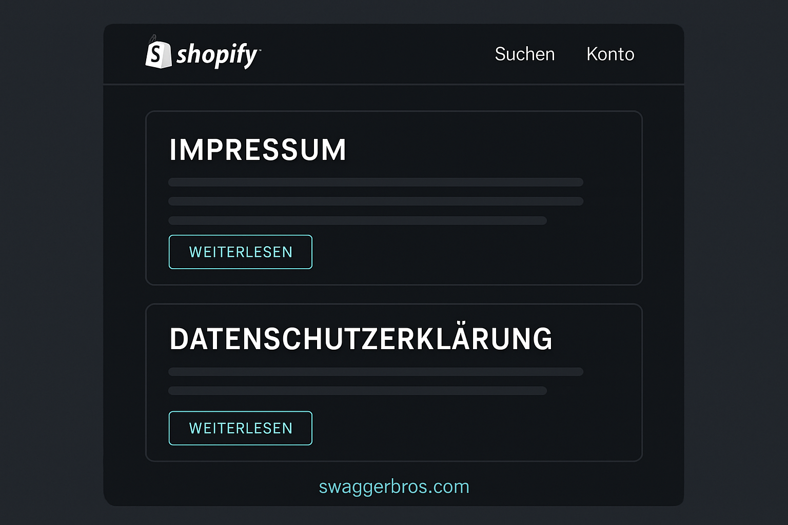 Mockup von rechtlichen Pflichtseiten eines Shopify Shops in Deutschland