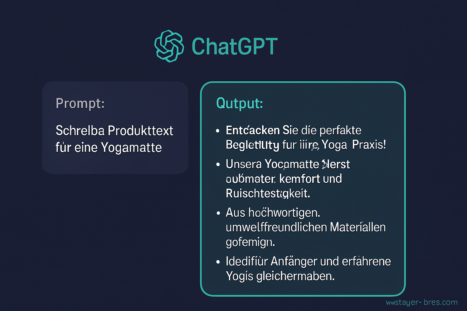 ChatGPT Interface zeigt Prompt für Produktbeschreibung und generierten deutschen Beschreibungstext