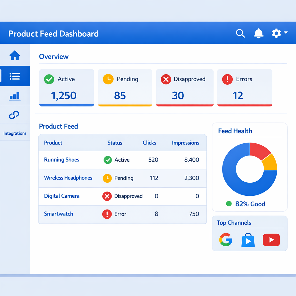 Google Merchant Center Dashboard mit Produktstatus-Ubersicht